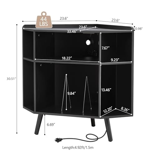 Corner Record Player Stand with Charging Station & USB Ports