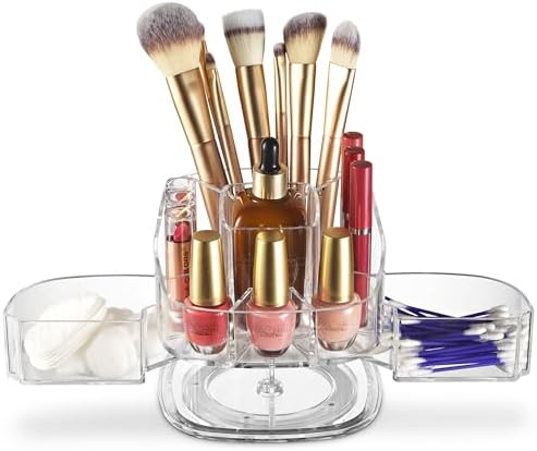 Masirs Small 360 Rotating Makeup Organizer, 5 Compartments, Square Clear