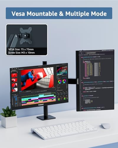 Yodoit Portable Monitor for Laptop 1920×1200 16" FHD Screen IPS Display with USB Type C Port, Built-in Speakers and Smart Cover Compatible with PC, MacBook, Xbox (Black)