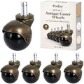 2 Inch Brass Caster Wheels, 5 Pack Antique Ball Casters, 7/16" × 7/8" Stem