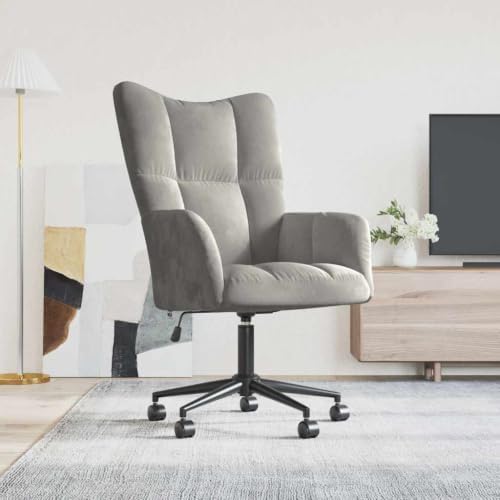 Velvet Relaxing Chair, Adjustable Swivel Office Seat, Light Gray