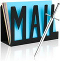 Desk Mail Organizer Holder & Sword Letter Opener Set Cute Modern Office Organizer for Desk Accessories for Women & Men, Reception Countertop Organizer, Home Office Decor（Black）