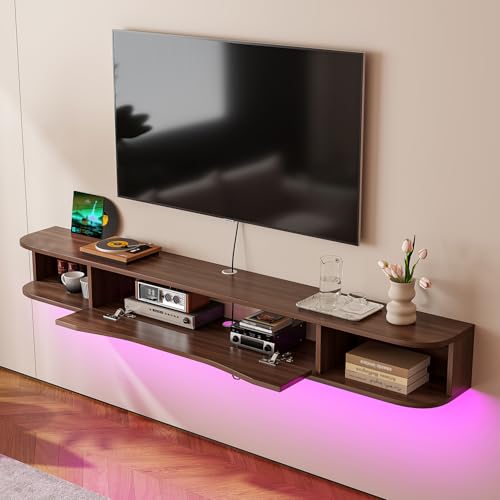 Floating TV Stand,55'' Wall Mounted TV Console,Walnut