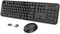 Wireless Keyboard and Mouse Combo, Ergonomic Full Size Typewriter Retro Round Keycaps Keyboard, Compatible with Windows, PC, Perfer for Home and Office Keyboards (Black
