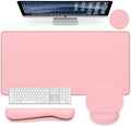 Dapesuom Large Gaming Mouse Pad, Pink Mouse Pads with Wrist Rest Wrist Support, 4in1 Big XXL Desk Mat Desk Pad + Ergonomic Mousepad + Memory Foam Keyboard Mat Wrist Rest + Coaster Set for Computer