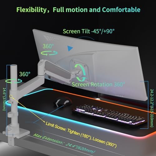 Single Monitor Mount for 17-60 inch, Hold 44 lbs, Adjustable Pole