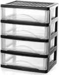 BYCY 4-Drawer Clear Stacking Desktop Organizer for Office Supplies Small Business Organization, Stackable Storage Drawers Plastic Storage Bins For Kitchen Cabinets, Pantry, Home Organization