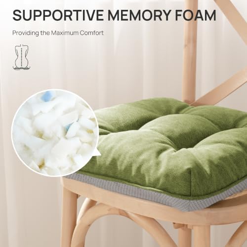 Love's cabin Memory Foam Chair Cushions Set of 4, 15.5 Inch, Olive Green