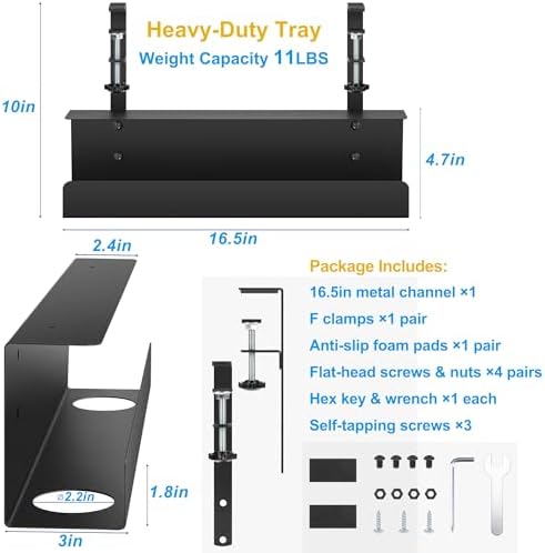 ZhiYo 17in Cable Management Under Desk Tray, 3in W x 4.7in H, Black
