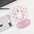 Pink Checkered Mouse Pad with Gel Wrist Rest Support - Ergonomic Mousepad