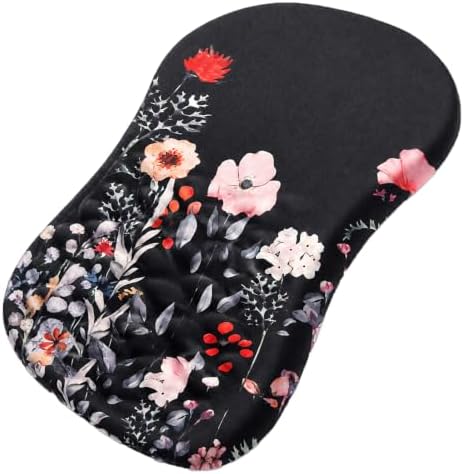 Ergonomic Mouse Pad with Wrist Rest, Mouse Pad with Memory Foam Massage Support, Non-Slip PU Base, Comfortable Typing Cushion for Home Office Computer Laptop, Flower Black