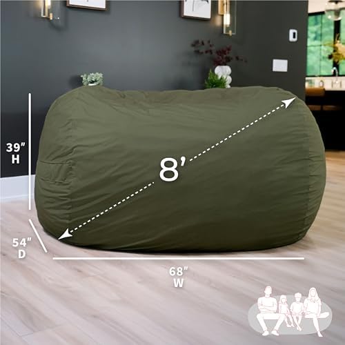 Big Joe Fuf 8Ft Giant Foam Bean Bag Chair, Oversized Couch with Removable Cover for Kids, Teens, Adults, Forest Green Velveteen, Durable Woven Polyester, 8 Foot