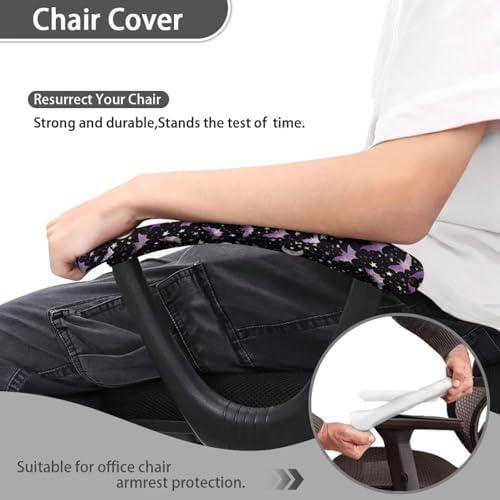 Chair Armrest Slipcovers Set of 2, Bat Star Moon Print Office Chair Arm Covers, Skin Friendly Stretchy Office Chair Armrest Covers, Home Decorations