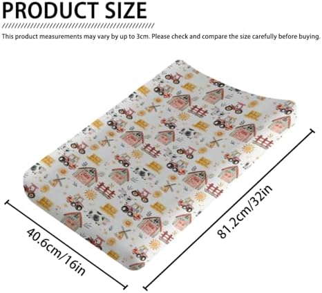 Watercolor Farm Life Cows Tractor Baby Changing Pad Cover, Unisex Farm Animals Nursery Diaper Changing Table Pad Mat Sheet for Boys Girls-16x32