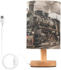 ALAZA Retro Steam Train Watercolor Decor Bedside Table Lamp with USB Port for Bedroom Nightstand Office Desk LED Bulb Included