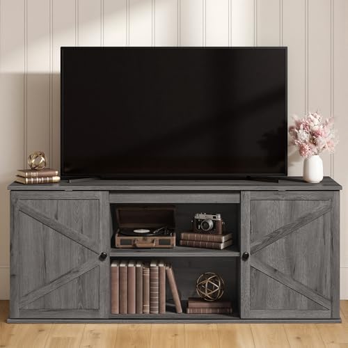 Farmhouse TV Stand for 65'' TV, Media Console, Sliding Barn Doors