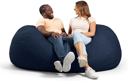 Big Joe Fuf Media Lounger Foam Filled Bean Bag Chair with Removable Cover, Cobalt Lenox, Durable Woven Polyester, 6 feet Giant