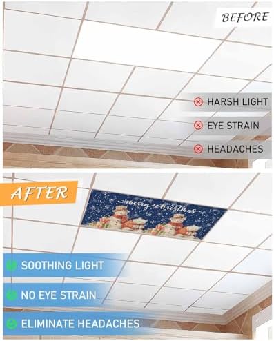 Christmas Magnetic Fluorescent Light Covers for Ceiling Lights 2 x 4 Feet,Retro Snowflakes Snowman Bear Farmhouse Blue Office Classroom Kitchen Drop Ceiling Light Covers Filters Shade Panel 3 Packs