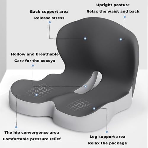 Orthopedic Cushion L-Shaped Memory Foam Seat Cushion, Ergonomic Office Chair Cushion with Lumbar Support for Desk, Car, Wheelchair (A-Black Grey)