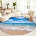 Ocean Theme Round Rug - 4ft Washable Ocean Round Area Rug for Living Room, Natural Landscape Circle Rugs Soft Non-Slip Carpet for Bedroom Kitchen Dining Table Decor Mat