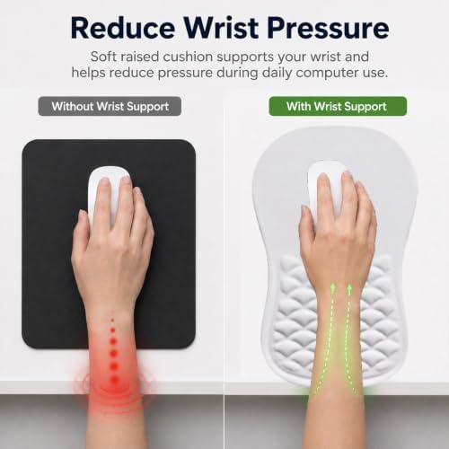 Ergonomic Mouse Pad with Wrist Rest, Mouse Pad with Memory Foam Massage Support, Non-Slip PU Base, Comfortable Typing Cushion for Home Office Computer Laptop, White