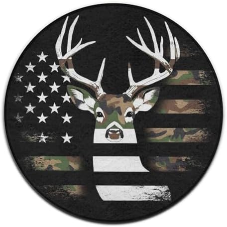 Circular Rugs Large Modern Round Area Rug Fashion Decor Mat for Home Office Camo Deer Hunting Camouflage USA Flag