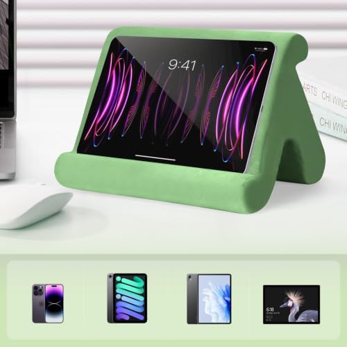 Universal Multi-Angle Tablet Stand Holder-Soft Pad Stand with black phone holder for Lap,Knee,Sofa and Bed,Compatible with iPad Pro 9.7,10.5,12.9 Air Mini 4 3,Kindle,Galaxy Tab,E-Reader (Green)