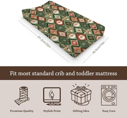 Christmas Theme Deer Snowflakes Winter Holiday Pattern Baby Changing Pad Cover, Unisex Christmas Nursery Diaper Changing Table Pad Mat Sheet for Boys Girls-16x32