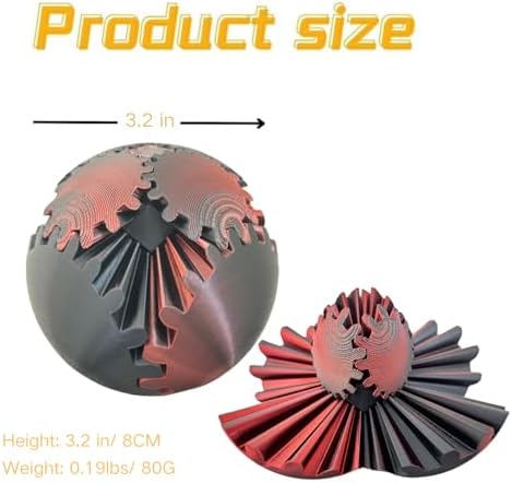 Gear Ball 3D Printed Spin Ball Cube Fidget Toys, Gear Sphere Fidget Toy, GearSphere Desk Toy Stress Fidget Balls, Fidgets Spinners for Adults & Kids Anxiety Relaxing (Laser Dark Red, 3.1 Inch)