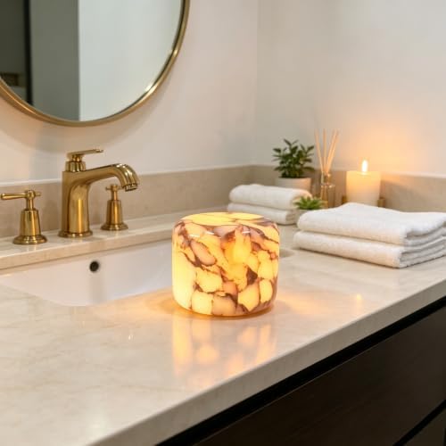 Natural Marble Lamp Cordless Touch Control Night Light Rechargeable Small Marble Table Lamp, Dimming Warm Glow Portable Marble Touch Lamp for Bedroom, Living Room, Decor Gift (Purple)