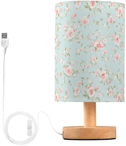 ALAZA Rose Flower Blue Vintage Cute Decor Bedside Table Lamp with USB Port for Bedroom Nightstand Office Desk LED Bulb Included
