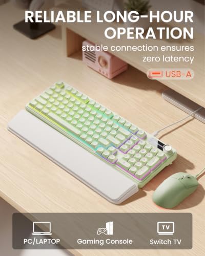 EWEADN Wired Keyboard and Mouse Combo with Detachable Wrist Rest - Green