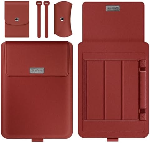 Laptop Sleeve 13-14" Case with Stand Compatible with Microsoft Surface Laptop 5/4/3/2 13.5", MacBook Air/Pro 13.3", PU Leather Sleeve for 15-16" Laptop Computers - Red