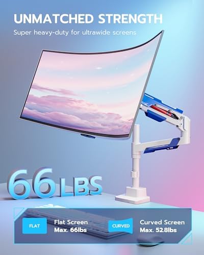 ARES WING Ultrawide Monitor Arm, White, 24 to 57 Inch Screen