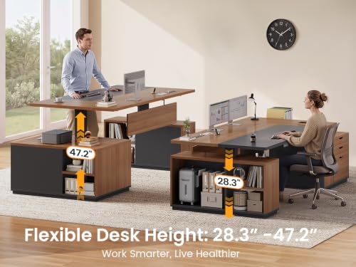 77.1" Executive Large Electric Standing Desk, Brown
