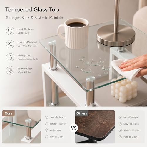 3-Piece Coffee Table Set, Glass Coffee Table with 2 End Tables