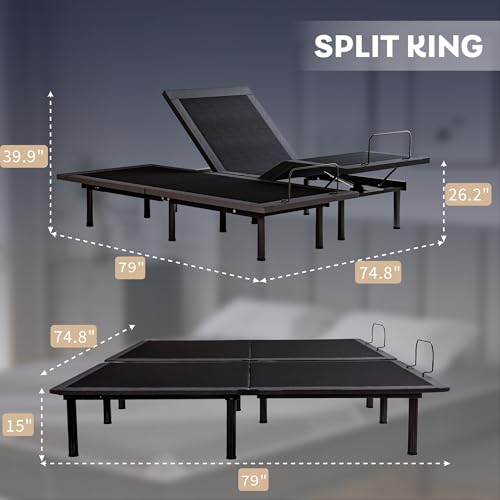 Split King Adjustable Bed Frame + 14 Inch Gel Memory Foam Mattress