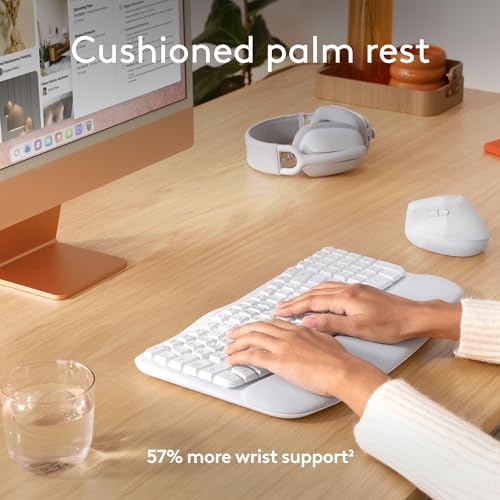 Logitech Wave Keys for Mac, Wireless Ergonomic Keyboard with Cushioned Palm Rest, Comfortable Natural Typing, Bluetooth Keyboard, Easy-Switch - Off White (Renewed)