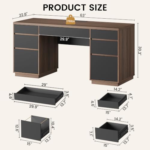 Computer Desk with Storage, 63'' Executive Desk with 7 Drawers