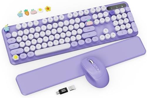 Wireless Keyboard and Mouse Combo, Cute Typewriter, Magnetic Wrist Rest