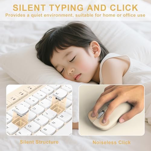 Wireless Keyboard and Mouse Combo Silent for Office and Home(Latte Color-B)