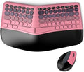 MOFII Wireless Ergonomic Keyboard and Mouse Combo, Split Curved Keyboard with Wrist Rest, Vertical Mouse, 2.4G, for PC Laptop Desktop Mac- Pink Gradient Colorful
