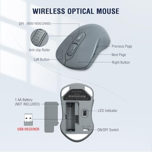 QUASIO Wireless Keyboard Mouse Combo, Windows & Mac Compatible (Gray)