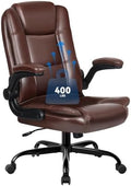Ergonomic Office Chair with Flip-up Armrests, Big and Tall Leather Executive Office Chair, High Back Lumbar Support Home Computer Desk Chair, Heavy and Duty Computer Chair (Brown)