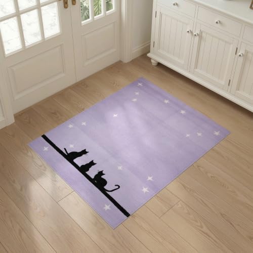 3'x5' Black Cat Lavender Starry Washable Accent Rug