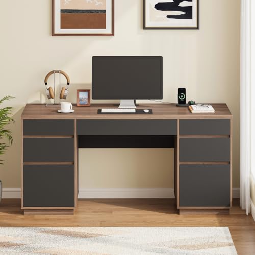 Computer Desk with Storage, 63'' Executive Desk with 7 Drawers