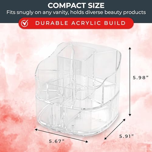 Masirs Small 360 Rotating Makeup Organizer, 5 Compartments, Square Clear