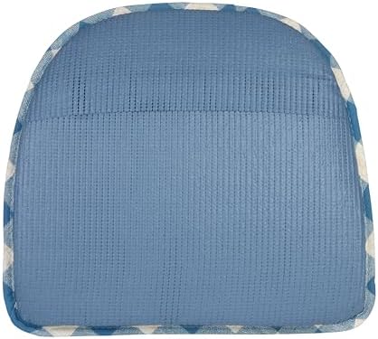 Klear Vu The Gripper Non-Slip Linen Check Dining Kitchen Chair Pads, 16" x 15", Set of 6, Liza Check Blue