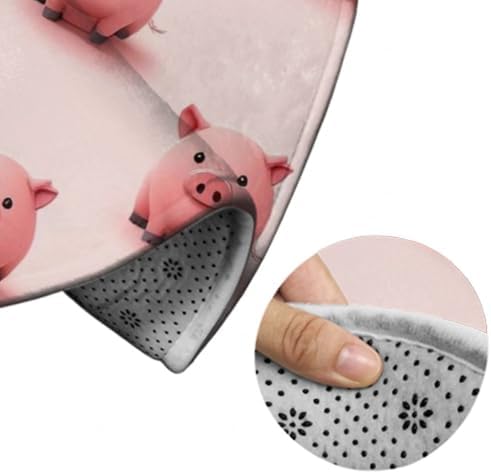 Women's Large Home Decor Mat, Soft Round Yoga Carpet, Non Slip Machine Washable Home Office Circle Rug Pink Pig