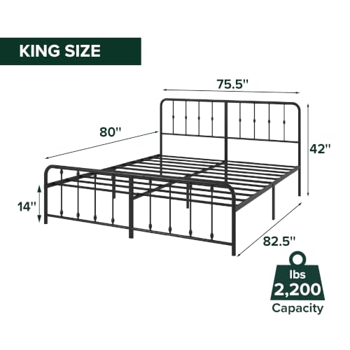 Leonardo Metal Platform Bed Frame, Victorian Spindle Headboard, King